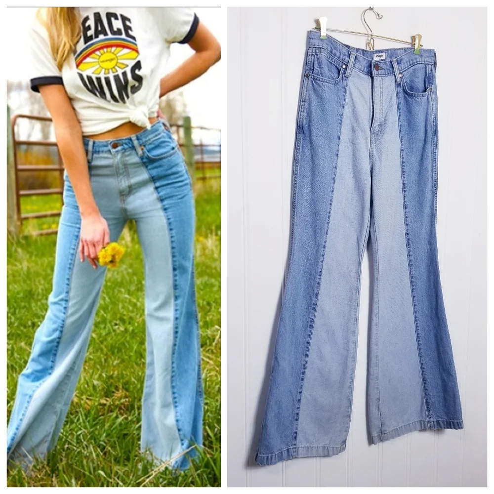 Wrangler Two-Tone Flare Jeans - Light Blue and Blue ' - Picture 1 of 15